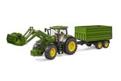 Spielzeugauto - Bruder John Deere 7R 350 with frontloader and tandemaxle tipping trailer - BR3155