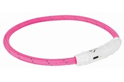 Hunde - Trixie Flash Light Ring USB Illuminated Dog Safety Collar Pink Size L-XL 7mm 65cm - TX12708