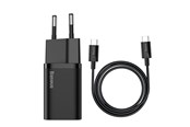 Handys - Adapter und Ladegeräte - Baseus Super Si Quick Charger 1C 25W with USB-C cable for USB-C 1m (black) - TZCCSUP-L01