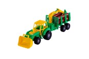 Spielzeugauto - Cavallino Toys Cavallino Junior Tractor with Crane Trailer and Wood 46cm - 3016WD01