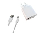 Handys - Adapter und Ladegeräte - GEAR Charger 220V 2xUSB-A 3.4A White USB-C 2.0 Cable 1m - 665130