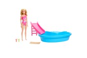 Dolls & Accessories - Barbie Doll And Pool Playset Blonde With Pool Slide Towel And Drink Accessories - HRJ74