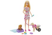 Dolls & Accessories - Barbie Doll with Pup and Dog in a Wheelchair - HTK37