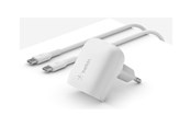 Handys - Adapter und Ladegeräte - Belkin BoostCharge power adapter - 24 pin USB-C - 20 Watt - MFI Certified - with USB-C to USB-C cable - WCA006VF1MWH-B6