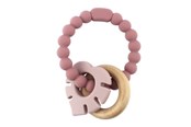 Baby Spielzeug - Magni Teether bracelet in LFGB silicone with wooden ring and leaf appendix - Red - 5545