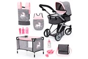 Puppen & Zubehör - Bayer Design Doll's Pram Mega Set - Pink / Grey - 18333AC