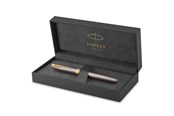 Utensilien zum Schreiben und Zeichnen - Parker Sonnet Rollerball Pen | Grey Lacquer with Gold Trims | Fine Stainless Steel Point | Black Ink Refill | Gift Box - 2213678