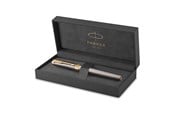 Utensilien zum Schreiben und Zeichnen - Parker Ingenuity Fountain Pen | Grey Lacquer with Gold Trims | Medium Stainless Steel Nib | Black & Blue Ink Cartridge Refills | Gift Box - 2213726