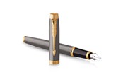 Utensilien zum Schreiben und Zeichnen - Parker IM Fountain Pen | Grey Lacquer with Gold Trims | Medium Polished Stainless Steel Nib | Blue Ink Cartridge Refill | Gift Box - 2213777