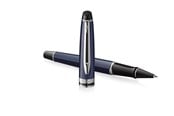 Utensilien zum Schreiben und Zeichnen - Waterman Expert Rollerball Pen | Metal & Blue Lacquer | Chiselled Cap | Black Ink | Gift Box - 2214208