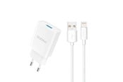 Handys - Adapter und Ladegeräte - Dudao A4EU USB-A 2.1A wall charger - white + USB-A - Lightning cable - 6976625331956