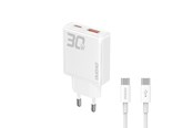 Handys - Adapter und Ladegeräte - Dudao GaN A30EUT 30W USB-A / USB-C Wall Charger + USB-C - USB-C Cable - White - 6976625332809