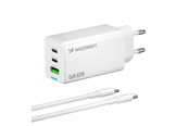 Handys - Adapter und Ladegeräte - Wozinsky GaN 65W Charger with USB-A 2xUSB-C Ports with 65W USB-C Cable - White - 5907769383922