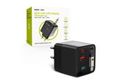Handys - Adapter und Ladegeräte - Mobile Origin 65W GaN Display Charger PW2 - USB-C Self-Retracting Cable + USB-C + USB-A - MO-65WDCH-PW2