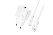 Handys - Adapter und Ladegeräte - Dudao A23LEU 2.4A GaN EU USB-A wall charger with USB-A cable - Lightning - white - 6976625334025