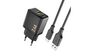 Handys - Adapter und Ladegeräte - Dudao A23TEU 2.4A GaN USB-A wall charger with USB-A cable - USB-C - black - 6976625334018