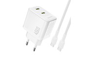 Handys - Adapter und Ladegeräte - Dudao A28PCEU PD 45W GaN 2xUSB-C Wall Charger with USB-C Cable - White - 6976625334308