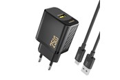 Handys - Adapter und Ladegeräte - Dudao A27STEU 25W GaN USB-A Wall Charger with USB-A - USB-C - Black Cable - 6976625334889