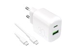 Handys - Adapter und Ladegeräte - Puro PROLITE 30W USB-A / USB-C Wall Charger + USB-C - USB-C 1.2m Cable - White - PUTCUSBAC30WDYKCCWHI