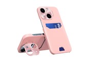 Handys - Cover & Cases - Hurtel Leather Stand Case for iPhone 14 Plus Card Wallet Cover with Stand Pink - 9145576269671