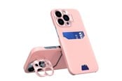 Handys - Cover & Cases - Hurtel Leather Stand Case for iPhone 14 Pro Card Wallet Cover with Stand Pink - 9145576269701