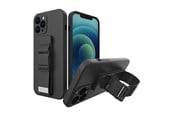 Handys - Cover & Cases - Hurtel Rope Case Silicone Case with Lanyard Purse Lanyard Strap for Xiaomi Redmi Note 11 Pro Black - 5907769340437