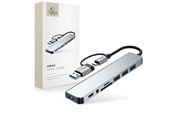 USB-Hubs - Tech-Protect HB06 HUB Adapter 8in1 TYPE-C + USB2.0 + USB3.0 + SD/TF + AV3.5 - Grey USB-Hubs - USB 2.0 - 8 Anschlüsse - Grau - 5906302360550