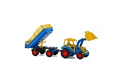 Spielzeugauto - Cavallino Toys Cavallino Tractor with Front Loader and Trailer Blue - 3009WD01