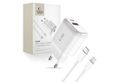 Handys - Adapter und Ladegeräte - Tech-Protect  C20W USB-C PD 20W / USB-A QC 3.0 Mains Charger with USB-C / Lightning Cable - White - 9490713929124