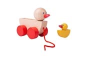 Baby Spielzeug - Bigjigs Wooden Pull Animal Duck with Chick - BJ770