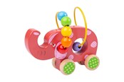 Baby Spielzeug - Bigjigs Wooden Push Elephant with Bead Spiral - BB071