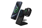 Handys - Adapter und Ladegeräte - CRONG MagSpot Pivot Stand - 3-in-1 Wireless Charger with MagSafe for iPhone Apple Watch and AirPods - Black - CRG-MSPS-BLK