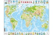 Puzzle - Larsen Puzzles Puzzle World Map Physical - 80 pieces Maxi (36.5x28.5 cm) Boden - K4