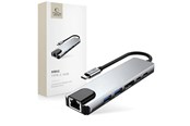 USB-Hubs - Tech-Protect HB02 HUB Adapter 6in1 USB-C + USB2.0 + USB3.0 + HDMI 4K 30Hz + RJ45 + PD100W - Grey USB-Hubs - USB 3.0 - 6 - Grau - 5906302360574