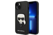 Handys - Cover & Cases - Karl Lagerfeld Saffiano Karl's Head Patch Case for iPhone 14 Plus - Black - 3666339077044