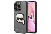 Handys - Cover & Cases - Karl Lagerfeld Saffiano Karl's Head Patch Case for iPhone 14 Pro - Silver - 3666339077099