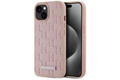 Handys - Cover & Cases - Karl Lagerfeld Leather Monogram Metal Logo MagSafe iPhone 15 Case - Pink - 3666339253905