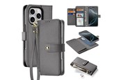 Handys - Cover & Cases - Dux Ducis Lava Leather Case for iPhone 16 Pro with Detachable Magnetic Wallet - Gray - 6934913004975