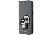 Handys - Cover & Cases - Karl Lagerfeld KLBKP14SSANKCPG iPhone 14 6.1" bookcase silver/silver Saffiano Karl & Choupette - 3666339122829