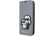 Handys - Cover & Cases - Karl Lagerfeld KLBKP14XSANKCPG iPhone 14 Pro Max 6.7" bookcase silver/silver Saffiano Karl & Choupette - 3666339122850