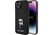 Handys - Cover & Cases - Karl Lagerfeld Fixed Glitter Ikonik Logo Metal Pin case for iPhone 15 - black - 3666339165390