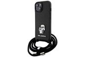 Handys - Cover & Cases - Karl Lagerfeld Crossbody Saffiano Metal Pin Karl & Choupette case for iPhone 15 - black - 3666339165758