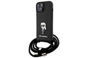 Handys - Cover & Cases - Karl Lagerfeld Crossbody Saffiano Monogram Metal Pin Karl & Choupette Case for iPhone 15 - Black - 3666339165871