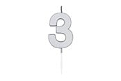 Spielzeug - Globos Cake Candle 4.5cm Metallic Silver no. 3 - 1083