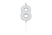 Spielzeug - Globos Cake Candle 4.5cm Metallic Silver no. 8 - 1088