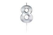 Spielzeug - Globos Cake Candle 6cm Metallic Silver no.8 - 1028