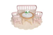 Puppen & Zubehör - Micki Lundby Esszimmer mit pinker Bank, 2 Stühlen, Tisch, Teppich, Blume, Tischdecke, Kissen - 18375