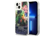 Handys - Cover & Cases - GUESS GUHCP14SLFLSB iPhone 14 6.1 "blue / blue hardcase Flower Liquid Glitter - 3666339066086