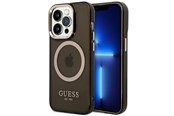 Handys - Cover & Cases - GUESS GUHMP14LHTCMK iPhone 14 Pro 6.1" black/black hard case Gold Outline Translucent MagSafe - 3666339069605