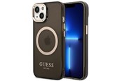 Handys - Cover & Cases - GUESS GUHMP14MHTCMK iPhone 14 Plus 6.7" black/black hard case Gold Outline Translucent MagSafe - 3666339069599
